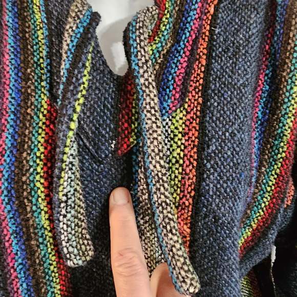 Unbranded M Blue Rainbow Stripe Baja Hoodie Pullover Hippie Grunge Surf Poncho - Picture 4 of 8